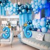 40 Inch Blue Number 6 & Mini Crown Balloon for Birthday Party Decorations, 6th Birthday Party Decorations Blue Theme Party Balloons Decorations Supplies