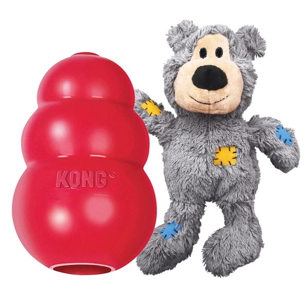 KONG Classic & Wild Knots Bear Combo Pack - Unique & Fun Dog Toys for Hours of Play - Classic Toy Can Be Stuffed with Dog Treats - for Medium Dogs