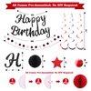 YEOCU Birthday Decorations, NO DIY, Pre-Strung Happy Birthday Banner with Honeycomb Balls, Hanging Swirls, Circle Dots Garland, Happy Birthday Party Decorations for Women Men Boys Girls (Red & Black)