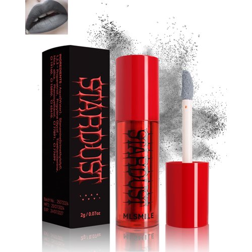 Matte Powder Lipstick for Women, Matte Velvet Liquid Lipstick Dark Gray Lipcolor Halloween Makeup, High Impact Long Lasting Lip Stain Nonstick Smudge-Proof Lip Gloss,Lip & Cheek Goth Makeup-05