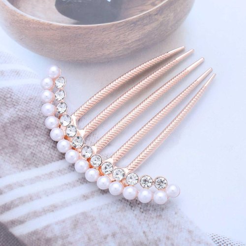 Vacaonio Wedding Birdal Hair Comb Pearl Side Combs Crystal Pearl Hair Combs Pin Gold Rhinestone Hair Piece Pearl Diamond Hair Comb Headwear Decorative Accessories For Women(Style 2)