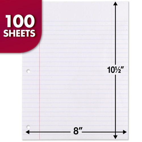 Mead Loose Leaf Paper, Notebook Paper, Wide Ruled Filler Paper, Reinforced, 8 x 10.5, 100 Sheets (15006), White