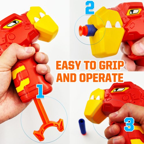 4-Pack Mini Dinosaur Toy Guns Set for Kids Nerf Gun Party Favors, Family Small Dino Guns Bulk for Toddlers Age 3-5 with 20 Soft Foam Darts, Ideal Boys Gift Birthday Christmas Stocking Stuffers