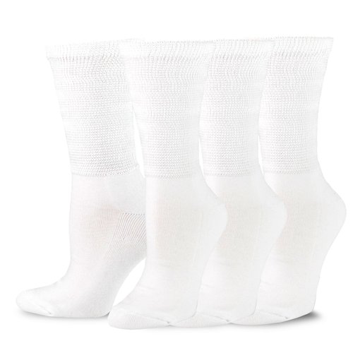 Free Relaxed Top Binding Diabetic Crew Socks Men Viscose from Bamboo 3-Pairs (10-13, White)