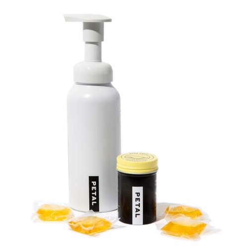 Petal Foaming Soap Dispenser with Hand Soap Refills - Zero Waste Hand Soap Dispenser - Natural Soap - Vegan - Cruelty Free - Made in the USA - (8.5oz) - (4ct) - (Citrus Ginger, White (Aluminum))