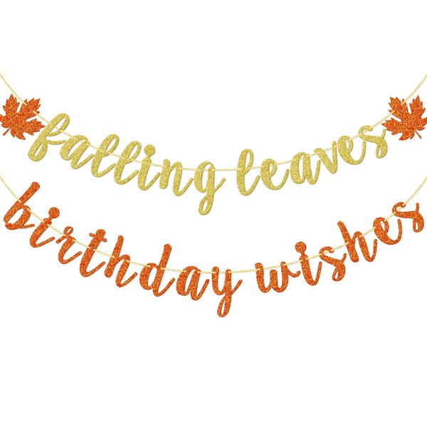 Falling Leaves Birthday Wishes Banner, Glitter Maple Leaves Birthday Banner, Fall Birthday Party Decorations, Pre-strung