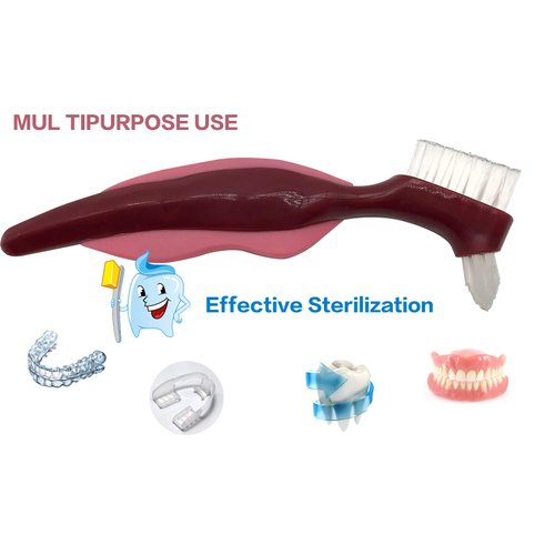 Premium Hard Denture Brush Toothbrush, Cleaning Brush, Multi-Layered Bristles & Portable Denture Double Sided Brush, Denture Care(Pack of 2)