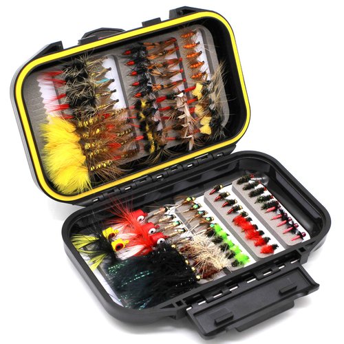 Fly Fishing Flies Assortment Kit 100pcs Dry Wet Nyphms Popper Streamer for Trout Bass Steelhead Fish (100PCS Fishing Flies Kit)