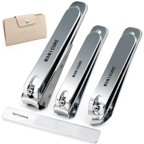 Nail Clippers for Toenail and Fingernail: Stainless Steel Splashless Nail Clipper Set for Thick Nails with Glass Nail File - Portable Ultra Sharp Nail Cutter Nail Care Gifts for Men and Women