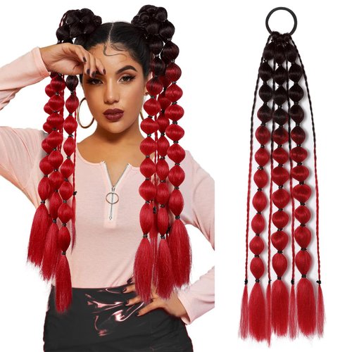 Behufun Colored Hair Extensions, 20" Lightweight Colored Hair Extensions for Kids Bubble Ponytail Extension with Hair Tie, Ombre Crazy Hair Day Accessories for Girls for EDC Festival Rave B45