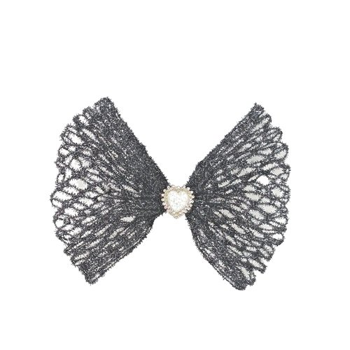 Black Color Bow Hair Clip with Heart Charm, Hair Accessory, 1pc