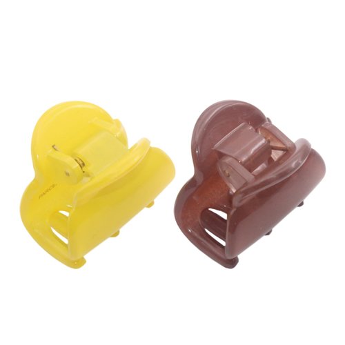 Parcelona French Chic Duo Small 1 1/4" Celluloid Set of 2 Hair Claw Clips for Thin Hair Women and Girls (Yellow and Brown)