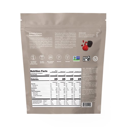 Cure Hydration | Plant-Based Electrolyte Drink Mix | No Added Sugar | Dehydration Relief Powder Made with Coconut Water | Non-GMO | Vegan | 8 Servings - Variety Pack