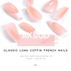Aksod Long Coffin French Manicure Press on Nails Tips Glossy Pink Fake Nails Designed Ballerina Full Cover Artificial False Nails Tips for Women and Gilrs (24Pcs)