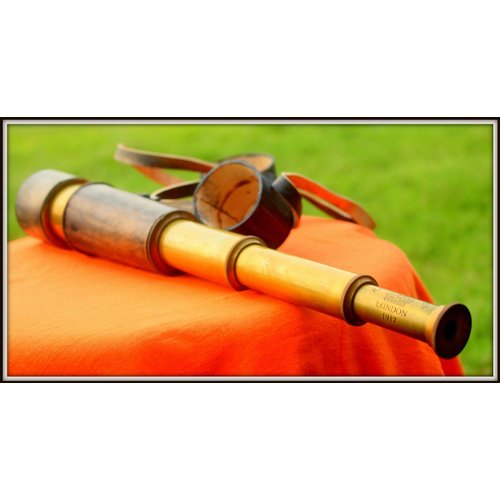 Antique Decorative Vintage Spyglass Telescope for Education Museum Leather Lens Cap Collectible Finish Royal Ship Sailor Marine Instrument Grey Leather