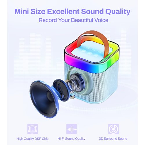 EYTSE Mini Karaoke Machine for Kids, Blue Mini Portable Karaoke Machine Speaker with 2 Wireless Mics and Lights for Girls Boy Ages 4,5,6,7,8,9,10,12+ Birthday Party Home