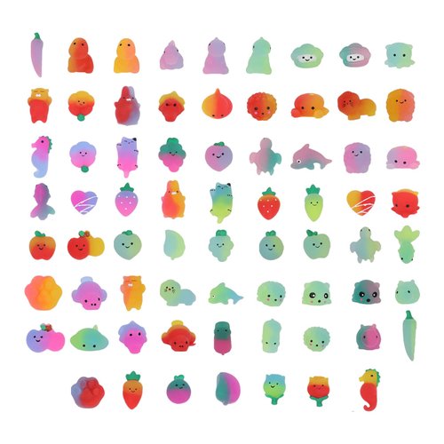 Color Gradient Kawaii Mochi Soft Toys Stress Relief Extrusion Toys Suitable for Party Gifts Class Prizes Gift Bags Containing Animal Fruit Plants and More (70 Multi-Color)