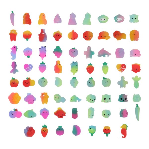 Color Gradient Kawaii Mochi Soft Toys Stress Relief Extrusion Toys Suitable for Party Gifts Class Prizes Gift Bags Containing Animal Fruit Plants and More (70 Multi-Color)