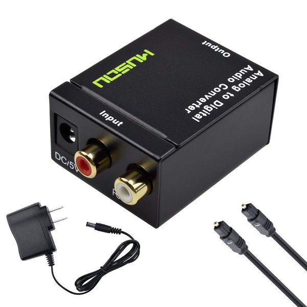 Musou RCA Analog to Digital Audio Converter with Optical and Coaxial Inputs, Including Optical Cable and Power Adapter