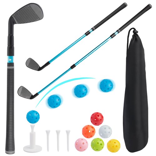 Golf Bucket Clubs Set - Right Hand Golf Chipping Club for Backyard Games, Adjustable Plastic Golf Club with Storage Bag, Indoor and Outdoor Golf Training Hit Plastic or Foam Golf Balls for Kids Adults