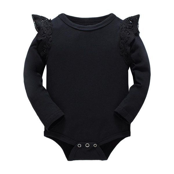 Huata Baby Girls Boys Long Sleeve Bodysuit Baby Romper (Black, 6-12 Months)