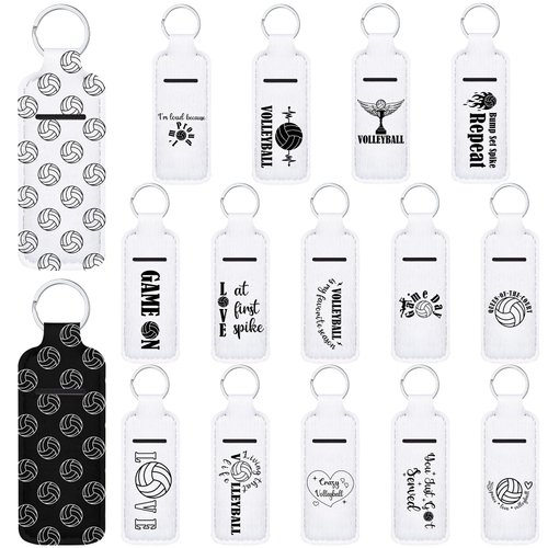 Dansydaisy 16 Pcs Volleyball Lipstick Holder Keychains Bulk Volleyball Christmas Gifts for Women Volleyball Lipstick Balm Holder Keychain Clip-on Lipstick Sleeve Pouch for Sports Lover Team Gifts