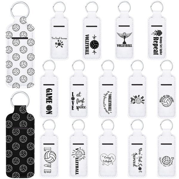 Dansydaisy 16 Pcs Volleyball Lipstick Holder Keychains Bulk Volleyball Christmas Gifts for Women Volleyball Lipstick Balm Holder Keychain Clip-on Lipstick Sleeve Pouch for Sports Lover Team Gifts