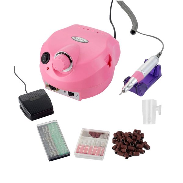 MPNETDEAL Electric Nail Drill Efile Professional Nail Drill machine 30000RPM Tools for Acrylics Nails Natural Nails with Foot Pedal Ideal for Gel Nail At Home use or Nail Salon (Pink)