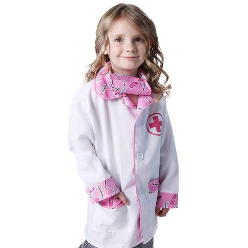 StoryBook Wishes Kids Doctor Coat & Face Mask for Kids Doctor Costume | Doctor Dress Up for Kids | Pink and White - Size 4-6