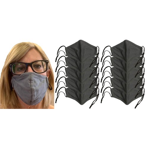DSCOVER Adult Cloth Face Mask with Adjustable Ear Loops and Nose Wire, 100% Cotton Face Masks (10 Masks, Gray)