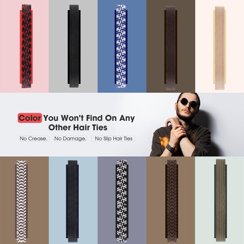 EasYoung 10-Pcs Knotted Wide Hair Ties for Men with Long, Curly, Thick or Dense Hair - Elastic No-Crease Coils for Buns