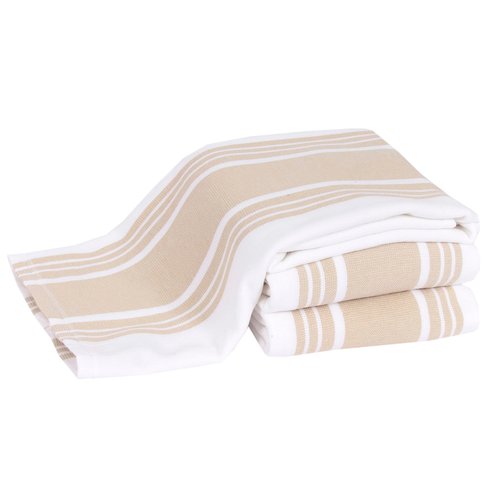 All-Clad Dual-Purpose Kitchen Towels: Highly Absorbent - 100% Cotton, 17"x30" Dish Towels for Cleaning & Drying Dishes & Glassware, 3-Pack, Cappuccino