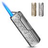CIGARLOONG Engraved Cigar Lighter Pocket Windproof Flame Refillable Butane Lighter,Without Gas(Silver)