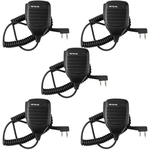 Retevis 2 Pin Shoulder Mic Speaker, Walkie Talkie Mic, Compatible with Retevis H-777 RT22 RT68 RT21 H777S RT85 RT17 RT19 RT15 BAOFENG UV-5R BF-F8HP Samcom pxton TIDRADIO Kenwood Walkie Talkie (5 Pack)