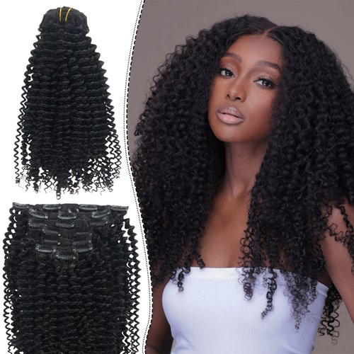 Natural Black Curly Hair Extensions, OiMiGO Brazilian Human Hair Kinky Curly Clip in Extensions 120g 3C 4A Clip ins Extension for Black Women 7 Pieces 20 Inch Soft Curly Remy Hair Clip on Extensions