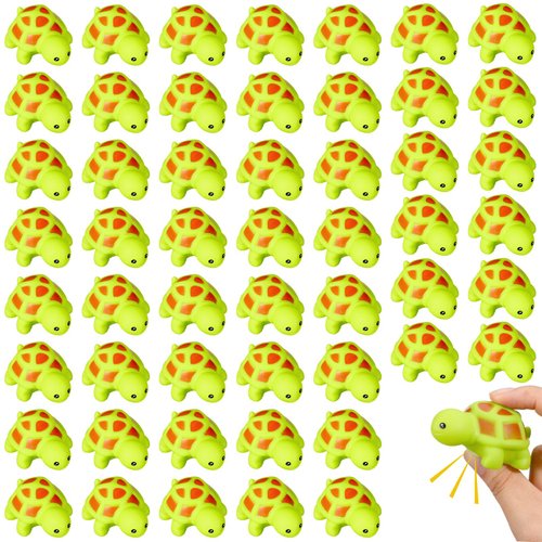 Syhood 50 Pcs Mini Rubber Turtle Bath Toy Screaming Sound Rubber Turtle in Bulk Turtle Bathtub Toys Squeaky Turtle Preschool Bath Toys for Bath Shower Birthday Party Decor (Green)