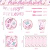 170Pack Butterfly Decorations Disposable Paper Plates Napkins Cups Tablecloth and Banner for Girl Butterfly Decorations, Serve 24 Butterfly Party Decoration