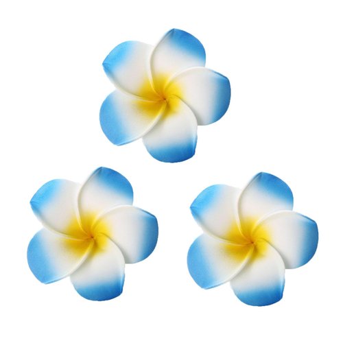 Koolgil Women's Fashion Hawaiian Foam Plumeria Flower Clips Plumeria Flower Bowknot Hair Clip for Bridal Wedding Luau Beach Tropical Vacation Party Hair Decorations (3 Pcs Blue)