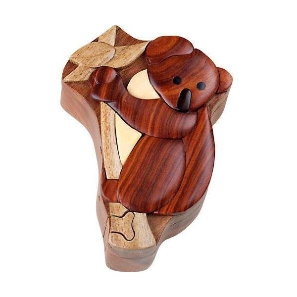 Wood Intarsia Puzzle Box - Koala Bear