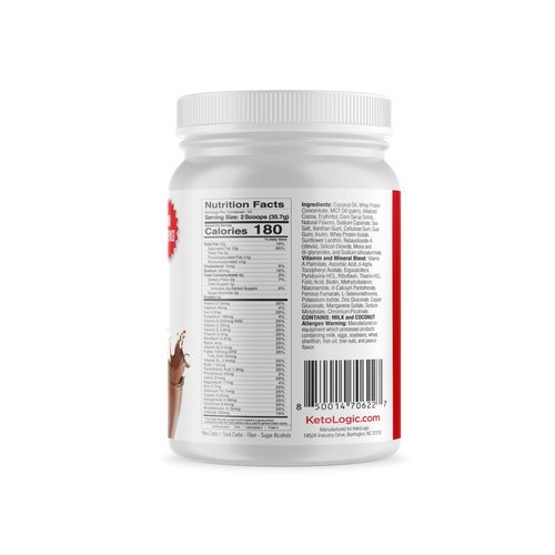 KetoLogic Keto Meal Replacement Shake Powder for Optimal Results + MCT Oil + Grass-Fed Whey - Perfectly Formulated Macros for Ketosis - 20 Servings - Chocolate