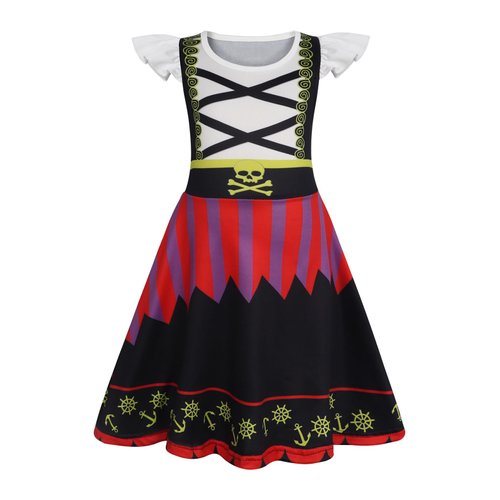 Sukyfecde Pirate Costume Dress up for Girls Kids Buccaneer Cosplay Outfits Birthday Party Dress Halloween Princess Dresses Size 6 Black Red