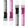 Patelai Hair Comb, 4 Pieces Carbon Lift Teasing Combs with Metal Prong, Salon Teasing Lifting Fluffing Comb with 5 Stainless Steel Pins for Women, Most Hair Types, Synthetic, Black and Purple