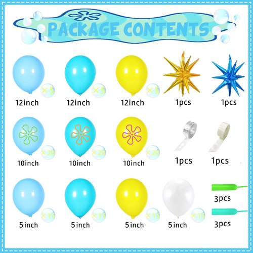 145 Pcs Yellow Blue White Balloon Garland Arch Kit,Cartoon Baby Balloons Party Decorations, for Anime Tropical Ocean Boys Girls Birthday Party Supplies