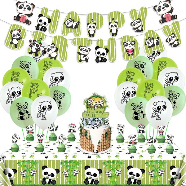 Panda Party Decorations, Includes Panda Happy Birthday Banner, Panda Balloons, Tablecloth, Cupcake Toppers, Panda Party Supplies for Kids Boys Girls Panda Theme Birthday Party, Baby Showers Party