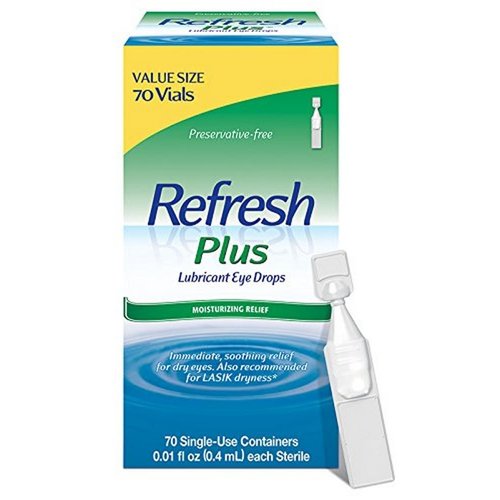 Refresh Plus Lubricant Eye Drops Preservative-Free Tears, 0.01 fl oz (0.4 mL), 70 Single-Use Containers