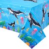 WERNNSAI Shark Table Cloth - 2 PC 54” x 108” Ocean Party Supplies Disposable Under The Sea Party Table Cover Blue Plastic Rectangular Dining Tablecloth for Kids Sea Animal Beach Pool Party Decor