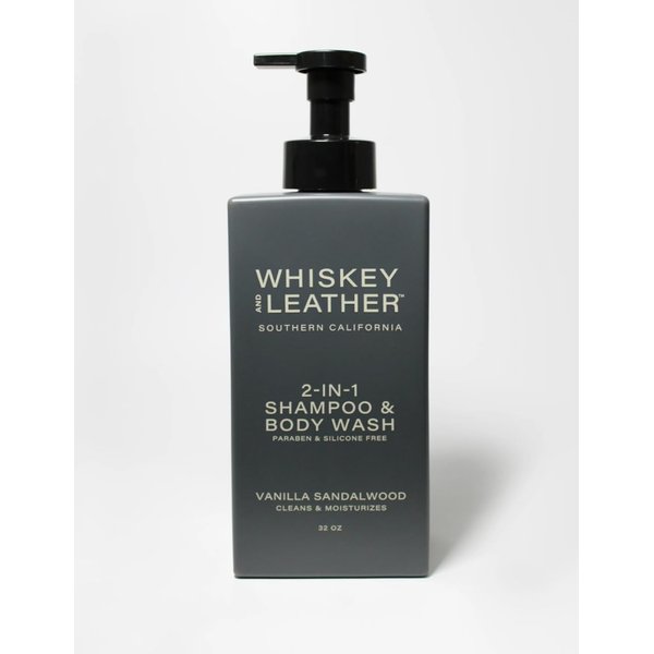 Whiskey and Leather, 2 in 1 Shampoo & Body Wash/Shower Gel, VANILLA SANDALWOOD Scent - 32oz Pump