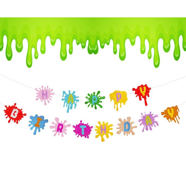 Slime Happy Birthday Banner Slime Painting Banner Pennant for Slime Birthday Party Art Theme Baby Shower Slime Party Decorations Art Party Supplies