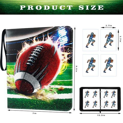 400 Pockets Football Cards Binder,Trading Cards Holder Card Collectors Album,Trading Card Binder 4 Pocket with 50 Removable Sleeves