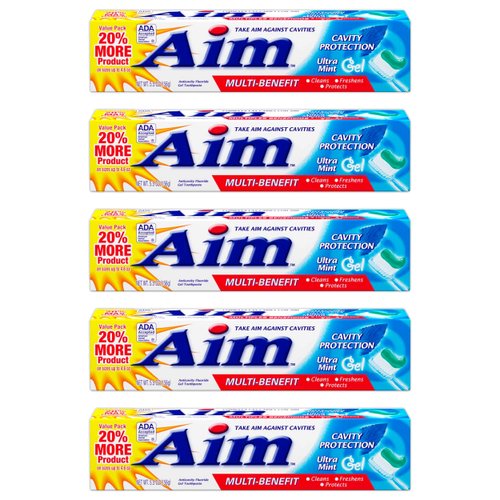 Aim Multi-Benefit Cavity Protection Gel Toothpaste, Ultra Mint 5.50 oz (Pack of 5)